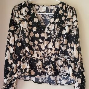 H&M Black and Cream Floral Blouse